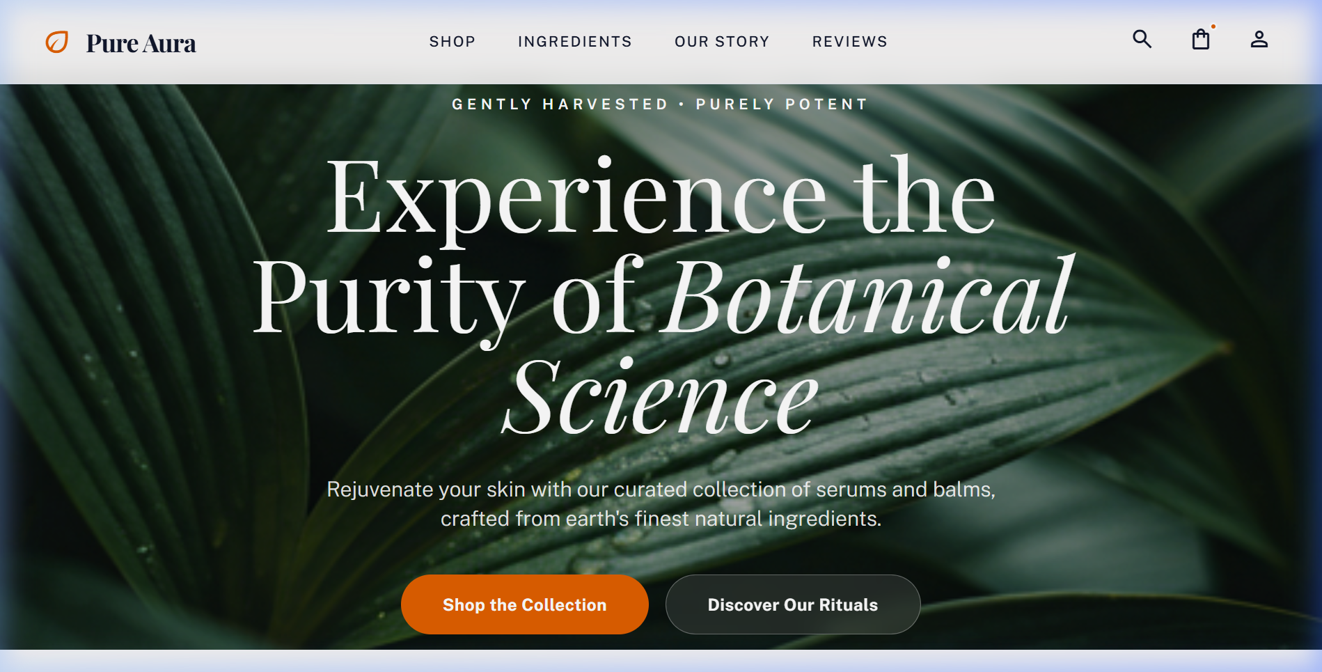 Botanica Organic Skincare landing page preview